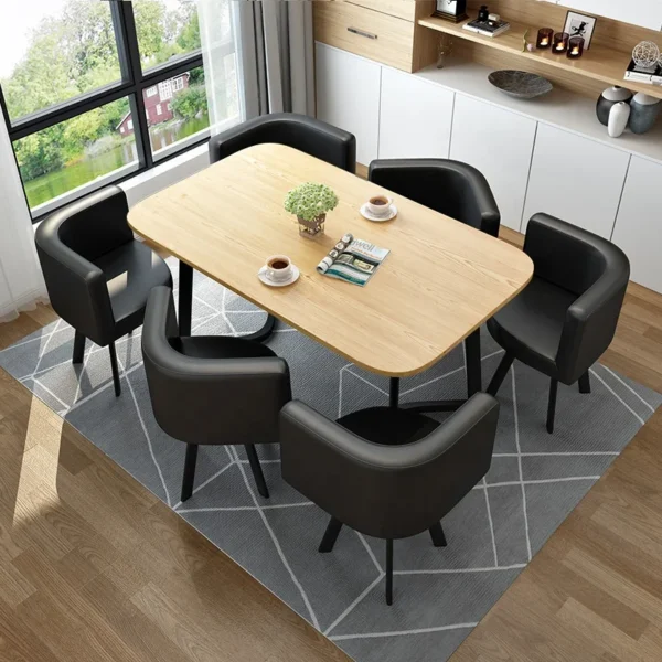 Hot-selling Modern Commercial High-quality Dining Room Reception Hall Rectangular Leather Dinning Set With 6 Chairs Dining Table - Image 3