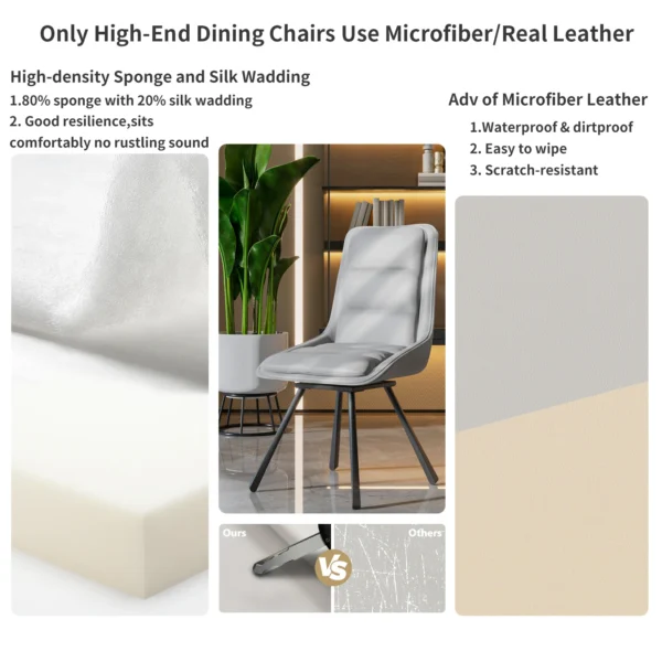 Set Of 2 360° Rotatable Upholstered Dining Room Chairs Leisure Kitchen Accent Chair High Back Design, Sponge Filling - Image 6