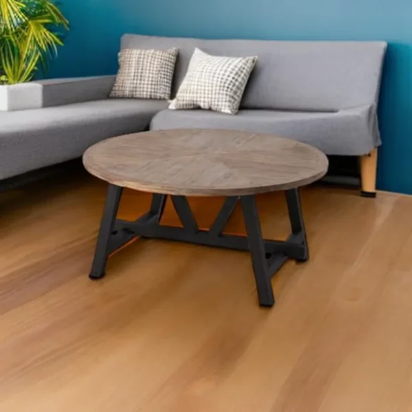 Rustic Farmhouse Coffee Table with Geometric Base, French Country Accent Table for Family, Dinning or Living Room, Modern, Round - Image 5