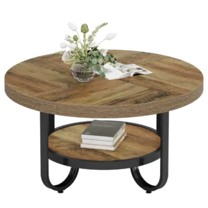 Tribesigns Round Coffee Table for Living Room, 2-Tier Center Table with Storage Shelf, 31.1-Inch Industrial Cocktail Tea Table w