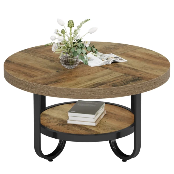 Tribesigns Round Coffee Table for Living Room, 2-Tier Center Table with Storage Shelf, 31.1-Inch Industrial Cocktail Tea Table w