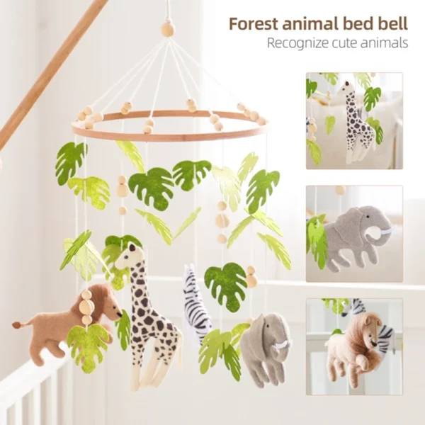 Baby Crib Mobile Rattle Toy For 0-12 Months Cartoon Felt Forest Animal Bed Bell Hanging Wooden Bracket Mobile Newbaby Rattle Toy - Image 3