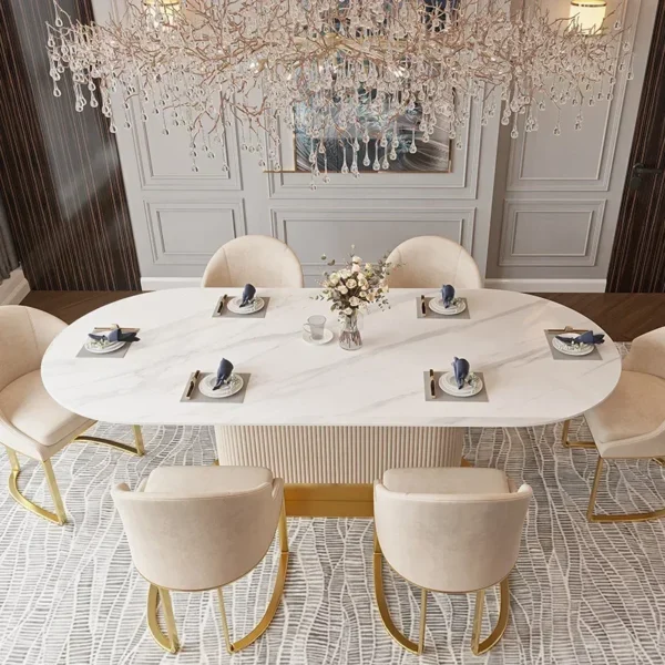 Dining Table, Marble Rock Table, Table and Chair Set Combination, Can Be Customized for Multi-person Family Use - Image 2