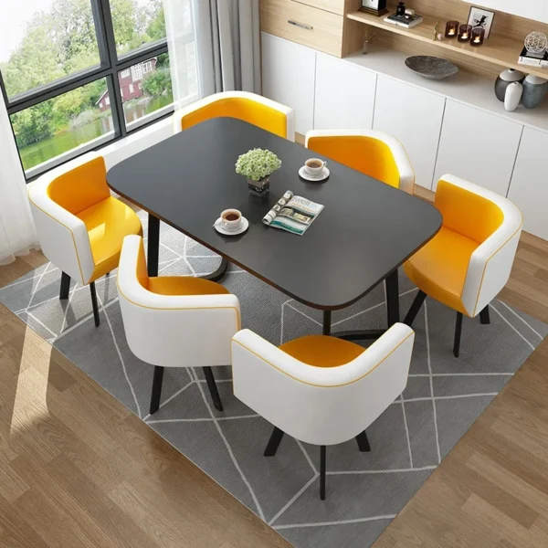 Hot-selling Modern Commercial High-quality Dining Room Reception Hall Rectangular Leather Dinning Set With 6 Chairs Dining Table - Image 6