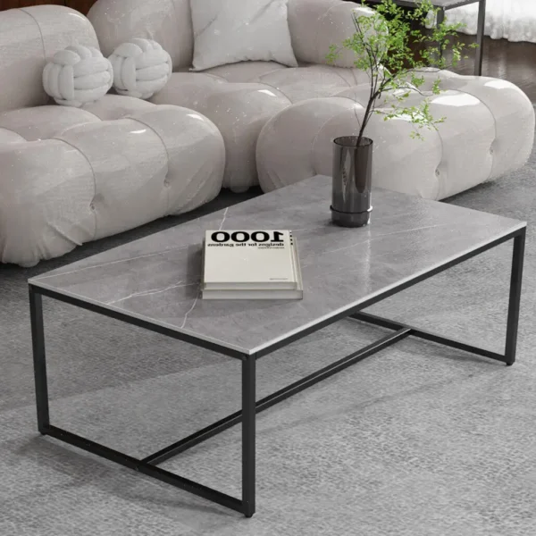 LUVODI 1M Long Rectangle Living Room Coffee Table Sofa Side Table with White Black Grey Marble Tabletop - Image 3