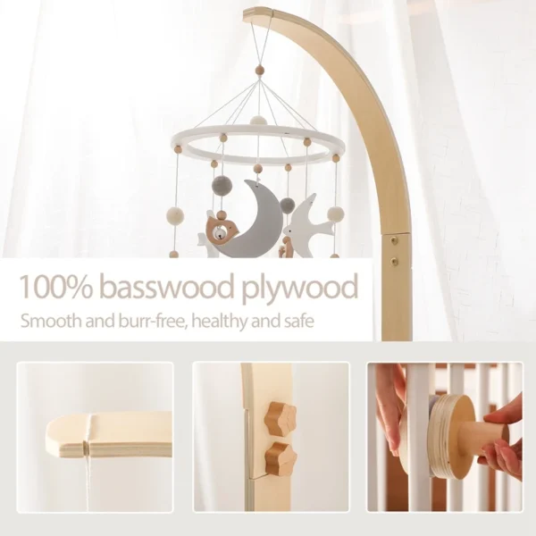 Baby Wooden Bed Bell Bend Bracket Mobile Hanging Rattles Toys Newborn Music Box Holder Bracket Infant Crib Toy Arm Bracket Gifts - Image 3