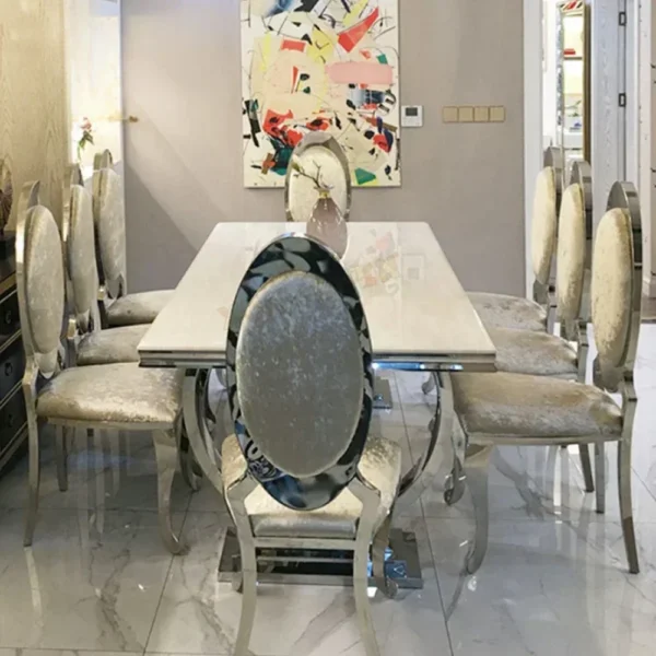Dining Table and Chairs Set with Marble Top Stainless Steel Frame Table and Chair Set Easy to Clean Panels Dining Room Furniture - Image 3