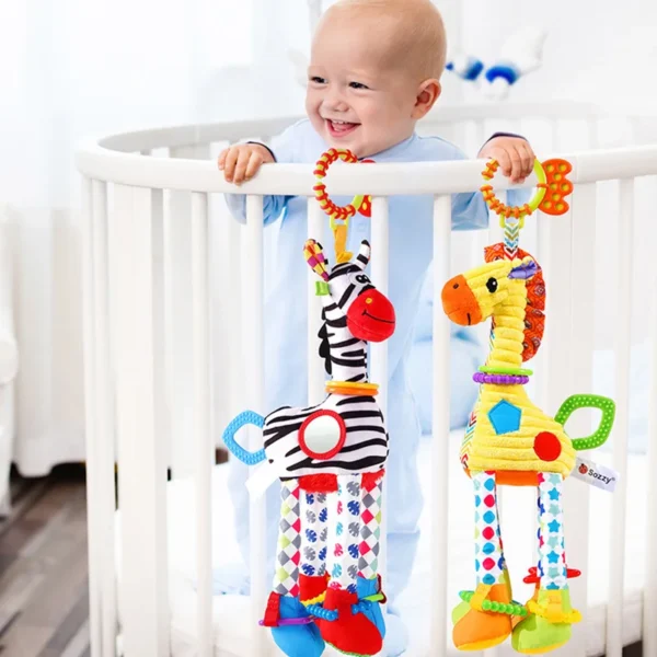 Soft Giraffe Zebra Animal Handbells Rattles Plush Infant Baby Development Handle Toys WIth Teether Baby Toy For Newborn Gifts - Image 4