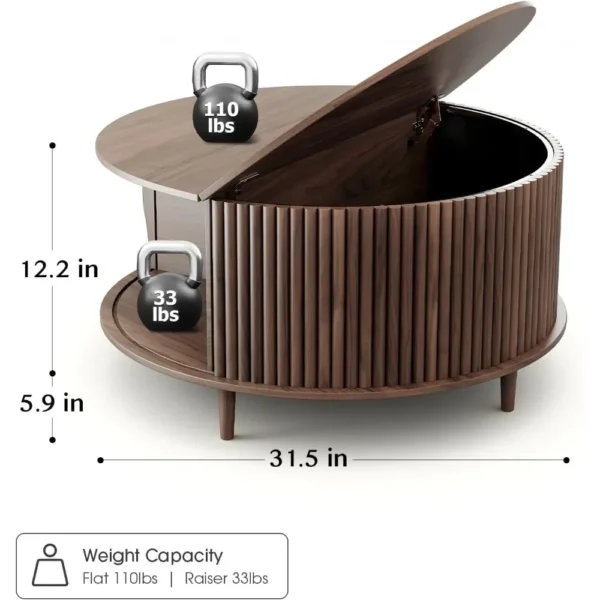 Round Coffee Table with Storage,Mid Century Modern Dining Table with Sliding Cabinet Door for Living Room - Image 2