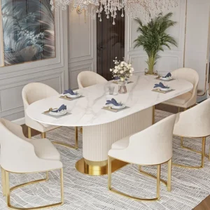 Dining Table, Marble Rock Table, Table and Chair Set Combination, Can Be Customized for Multi-person Family Use