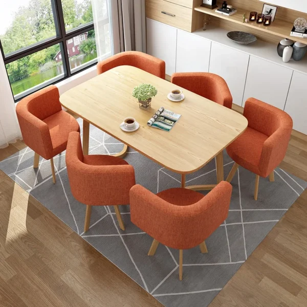 Hot-selling Modern Commercial High-quality Dining Room Reception Hall Rectangular Leather Dinning Set With 6 Chairs Dining Table - Image 4