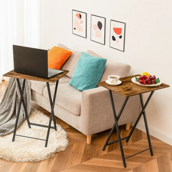 Set of 2 Side Tables, Folding Tray Tables, Serving Tables Snack Tables Industrial Style Coffee Tables TV Trays for Small Spaces - Image 2