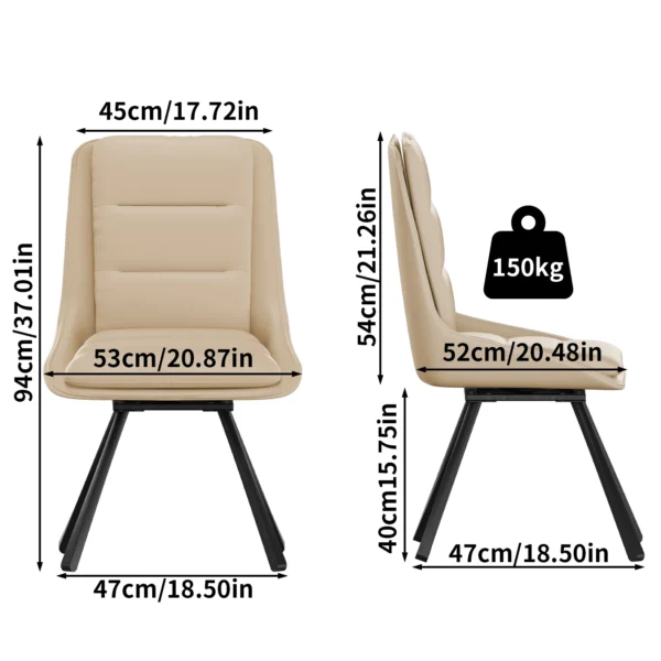 Set Of 2 360° Rotatable Upholstered Dining Room Chairs Leisure Kitchen Accent Chair High Back Design, Sponge Filling - Image 5