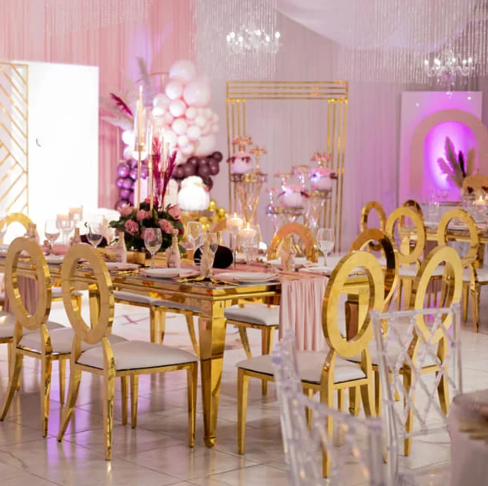 High Quality Hotel Events Dining Furniture Gold Metal Iron Event Chairs Stainless Steel Wedding Chair - Image 4