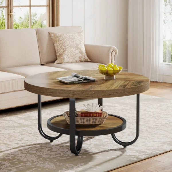 Tribesigns Round Coffee Table for Living Room, 2-Tier Center Table with Storage Shelf, 31.1-Inch Industrial Cocktail Tea Table w - Image 2