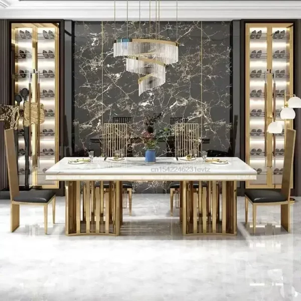 Luxury White Marble Dining Table And Chair Combination Rectangular Kitchen Tables Italian Type Mesa De Comedor Large Furniture - Image 4